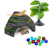 GOZILLA Turtle Basking Platform Kit, Reptile Habitat Hideout, Decorative Resin for Aquarium & Terrarium, Including Artificial Plant and Colored Beads.(Grey-S)