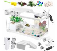 GOZILLA Turtle Tank Kit(Tank+Lamp+Filter), Upgrade PC Turtle Tank Starter Kit with Adjustable Lamp & Filter,Reptile Habitat with Lid,Basking Platform for Small Reptiles.(19.68× 9.52× 9.44''/White Kit)
