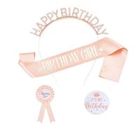 GOZINA Birthday Sash for Women, Birthday Tiara with Its My Birthday Badge Birthday Girl Sash and Birthday Crown for Party Birthday Accessories for Women (Rose Gold)