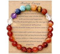 GOZINA Bracelets for Womens, Good Luck Natural Stone Healing Crystal Bracelet with Card for Friends Mom Sisters, Healing Bracelets for Women for Yoga Relax Work (Striped agate+rainbow stone)