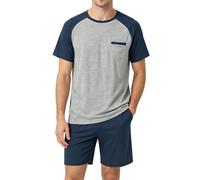 GOZINA Pyjamas for Men Short Sleeve Set, Mens Summer Pyjama Set with Shorts, Lightweight Breathable Loungewear Sleepwear for Home (UK, Alpha, L, Regular, Regular, Blue)