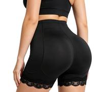 GOZINA Women's Lace Butt Pads Shapewear With Tummy Control, Seamless Tummy Control Knickers With Hip Enhancer Pads (UK, Alpha, L, Regular, Regular, Black)