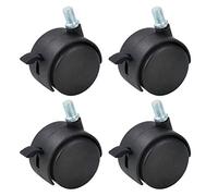 GOZOLA 4 Pack 50mm/2 Inch Nylon Plastic Replacement Caster Swivel Furniture Wheels Floor Protecting Office Chair Swivel Caster Threaded Stem 5/16" 3/5" with Brake Black