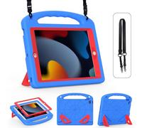 GOZOPO Kids Case for iPad 9th / 8th / 7th Generation (iPad 10.2 Inch 2021/2020/2019), Lightweight & Shockproof Handle Stand Cover Shell with Shoulder Straps (Blue+Red)