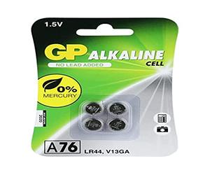 GP 05076AC4 Alkaline Button Cell Batteries (V13GA L1154) 76 A, Blister Pack of 4