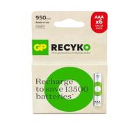 GP Batteries ReCyko 950mAh AAA Slim Pen Ni-Mh Rechargeable Battery, 1.2 Volt, Card 6