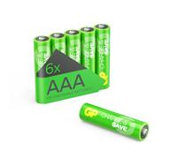 GP Charge & $ave AAA Rechargeable Batteries 650mAh - Pre-charged - Re-use 100+ times - Retains 80% charge after 12 months - Fast charging Rechargeable AAA Batteries - Pack of 6