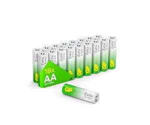 GP Extra AA Batteries Pack of 18 LR6-1.5V Alkaline 10 Yr Life - Anti-Leak