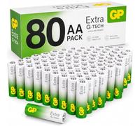 GP Extra AA Batteries Pack of 80 LR6-1.5V Alkaline 10 Yr Life - Anti-Leak | Storage box with 8 packs of 10 units, compatible with remotes, toys, mouse, keyboard, radio, torch