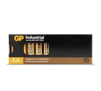 GP Industrial Alkaline AA Batteries 1.5 V, also known as Mignon/LR6, Pack of 10 AA Industrial Batteries in Plastic-Free Paper Packaging