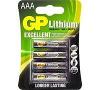 GP | Lithium Exra Long Life Lithium Batteries | 4 x AAA