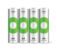 GP Recyko AA Battery NiMH 2100 mAh, 1.2 V, Pack of 4 AA Batteries with Very Low Self-Discharge, Pre-Charged for Immediate Use