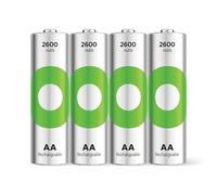 GP RECYKO AA Battery NiMH 2600 mAh, 1.2 V, Pack of 4 AA Batteries, Very Low Self-Discharge, Pre-Charged for Immediate Use
