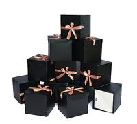 GP SUP 12 Pcs Square Gift Boxes with Ribbon for Birthday Bridesmaid Wedding Christmas Proposal Occasion (6 Inch Black)