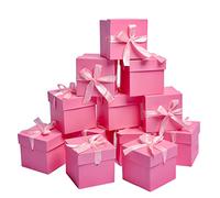 GP SUP 12 Pcs Squared Boxes with Lids,Pink Kraft Gift Boxes for Birthdays Christmas (Pink, 4”×4”×4”)
