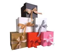 GP SUP Gift Box with Lid & Ribbon, 6pcs, Multicolor, 4"×4"×4"