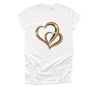 GP-Tees 2 Pride Hearts LGBTQ LGBTQ Community Out & Proud Premium Quality Loose Fit T-Shirt Top for Ladies (White - Small)