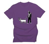 GP-Tees Barking Dog Banksy Street Artist Inspired Premium Quality Modern Fit T-Shirt Top for Men (Purple - X-Large)