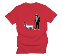 GP-Tees Barking Dog Banksy Street Artist Inspired Premium Quality Modern Fit T-Shirt Top for Men (Red - X-Large)