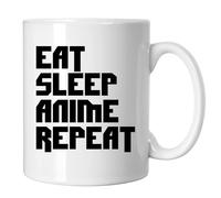 GP-Tees Eat Sleep Anime Repeat Funny Novelty Ceramic Mugs for Men, Women, Home & Work