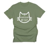GP-Tees Id Rather Be with My Cat Cool Premium Quality Modern Fit T-Shirt Top for Men - Green/S