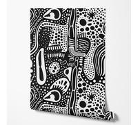 GP TONER Non-Woven Wallpaper Black White Abstract Organic Modern Shapes dots Lines Ethnic Boho Tribal Style Bold Graphic Design Contemporary wall Decor Living Room Bedroom UV-Resistant Wallpaper