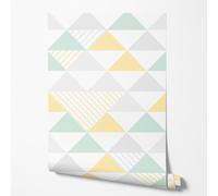 GP TONER Wallpaper Geometric Triangle Pattern Pastel Scandi Style Grey Mint Yellow wall Decor Living Room Bedroom Kitchen UV-Resistant Non-Woven Wallpaper 197 x 20 in