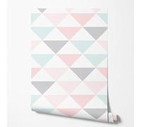 GP TONER Wallpaper Geometric Triangle Pattern Pastel Scandi Style Grey Pink Mint wall Decor Living Room Bedroom Kitchen UV-Resistant Non-Woven Wallpaper 197 x 20 in
