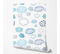 GP TONER Wallpaper Kids Clouds Pattern Blue Pastel Sketch Style Soft Cute wall Decor Nursery Baby Room boy Girl UV-Resistant Non-Woven Wallpaper 197 x 20 in