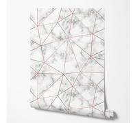 GP TONER Wallpaper Marble White Grey Rose Gold Geometric line Pattern Modern wall Decor for Living Room Bedroom Office Hallway Elegant Matte Design UV-Resistant Non-Woven Wallpaper 197 x 20 in