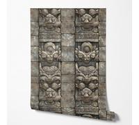 GP TONER Wallpaper Stone Relief Effect Grey Beige 3D Temple Pattern Ethnic Aztec Style Living Room Bedroom Kitchen Hallway Vintage Washable Premium UV-Resistant Non-Woven Wallpaper 394 x 20 in