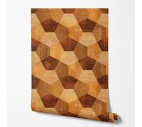 GP TONER Wallpaper Wood Effect Geometric 3D Cube Pattern Brown Beige wall Decor Living Room Bedroom Hallway Vintage parquet Modern Design UV-Resistant Non-Woven Wallpaper 394 x 20 in