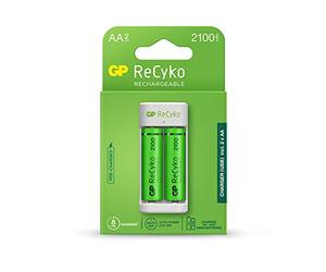 GP USB E211 2x Battery Charger 2x 2100 AA Pen Battery Set, 1.2 V, LED Indicator