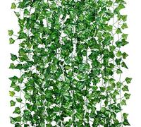 GPARK 12 Pack / Each 82 inch, Artificial Ivy Garland Fake Leaf Plants Vine , Flowers Hanging for Wedding Party Home Garden Kitchen Office Outdoor Greenery Wall Decor Green