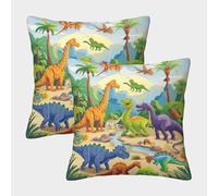 GPARSDDIO Dinosaur Set of 2 Homeware Cushions Invisible Zipper Decorative Pillow Cases for Sofa Couch Bedroom with Invisible Zipper 45x45cm
