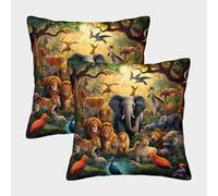 GPARSDDIO Jungle Animals with Invisible Zipper Pack of 2 Square Cushion Covers Decorative Pillow Cases for Home Decor Sofa Bedroom 40x40cm
