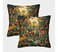 GPARSDDIO Jungle Animals with Invisible Zipper Pack of 2 Square Cushion Covers Decorative Throw Pillow Cases for Sofa Bedroom Living room 40x40cm