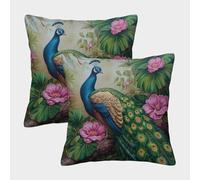GPARSDDIO Peacock Decorative Washable Cushion Cover Invisible Zipper Throw Pillow 2pc set For Couch Bedroom Sofa Bed On Aesthetic Decorative 40x40cm