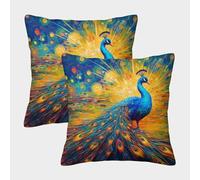 GPARSDDIO Peacock Decorative Washable Cushion Cover Invisible Zipper Throw Pillow Pack of 2 for Living Room Sofa 45x45cm