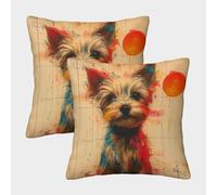 GPARSDDIO Yorkshire Terrier Washable Cushion Cover Set of 2 Invisible Zipper Decorative Pillow case for Sofa Chair Bedroom Living Room Kitchen Decorative 45x45cm