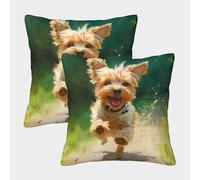 GPARSDDIO Yorkshire Terrier Washable Cushion Cover Set of 2 Invisible Zipper Decorative Pillow Cases for Living Room Bedroom Couch Sofa Chair Outdoor 40x40cm