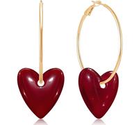 GPASTG Cute Dainty Lightweight big Acrylic 3D Love Heart Dangle Drop Hoop Earrings For Women, Regular, Resin, No Gemstone