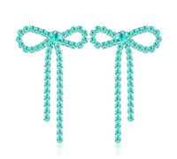 GPASTG Dainty Long Tassel Sparkly Crystal Bow Knot Dangle Drop Earring Lightweight Shiny Rhinestone Stud Earring for Women, M, Metal, No Gemstone