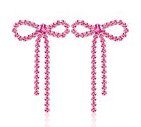 GPASTG Dainty Long Tassel Sparkly Crystal Bow Knot Dangle Drop Earring Lightweight Shiny Rhinestone Stud Earring for Women, M, Metal, No Gemstone