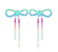 GPASTG Dainty Long Tassel Sparkly Crystal Bow Knot Dangle Drop Earring Lightweight Shiny Rhinestone Stud Earring for Women, M, Metal, No Gemstone