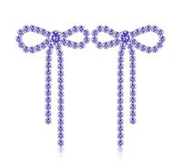 GPASTG Dainty Long Tassel Sparkly Crystal Bow Knot Dangle Drop Earring Lightweight Shiny Rhinestone Stud Earring for Women, M, Metal, No Gemstone