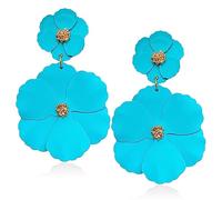 GPASTG Elegant Bohemian Large Metal Double Flower Matt Earring Chic Statement Dangle Drop Wedding Earrings For Women Cute Statement Jewelry Gifts, 50mm/1.97 inch, Metal
