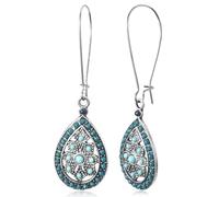 GPASTG Handmade Bohemian Vintage Alloy Geometry Flower Teardrop Leaf Dangle Drop Leverback Earrings For Women, Regular, Metal, No Gemstone