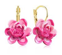 GPASTG Handmade Chic Vivid Cute 3D Flower Leverback Earrings Unique Resin Lotus Rose Flower Dangle Drop Earrings For Women, M, Resin, No Gemstone