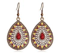 GPASTG Handmade Vintage Silver Turquoise Teardrop Dangle Drop Earrings Bohemian Alloy Colorful Enamel Flower Geometry Hook Earrings For Women, M, Metal, No Gemstone